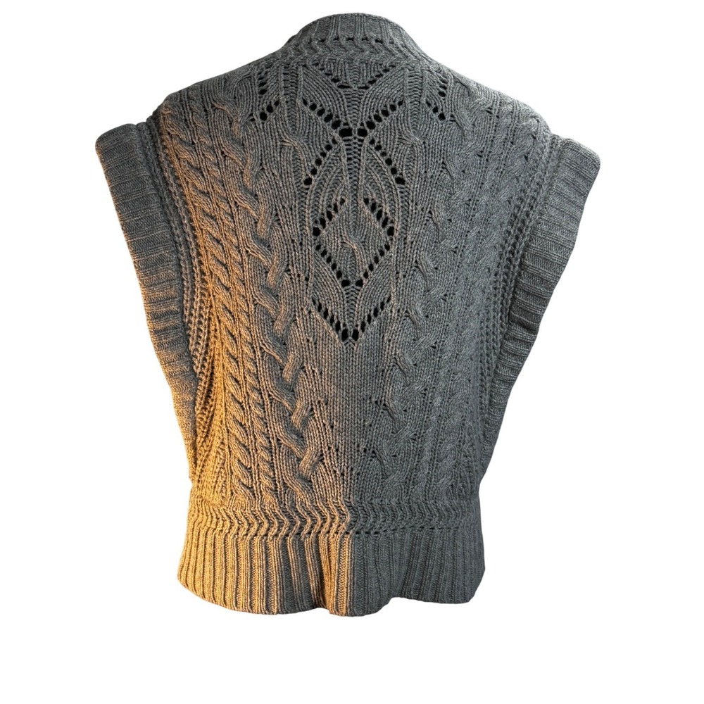 Veronica Beard Pinkett Gray Mélange Pointelle Mock Neck Sweater Vest Womens L - Picture 12 of 16
